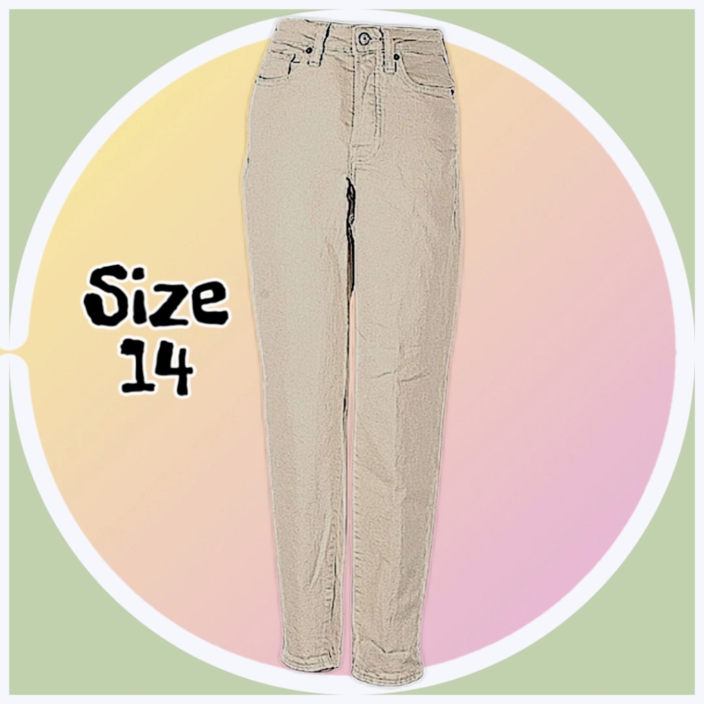 Sz 14 Straight Leg Button Fly High-Waisted Old Navy Ecru Jeans